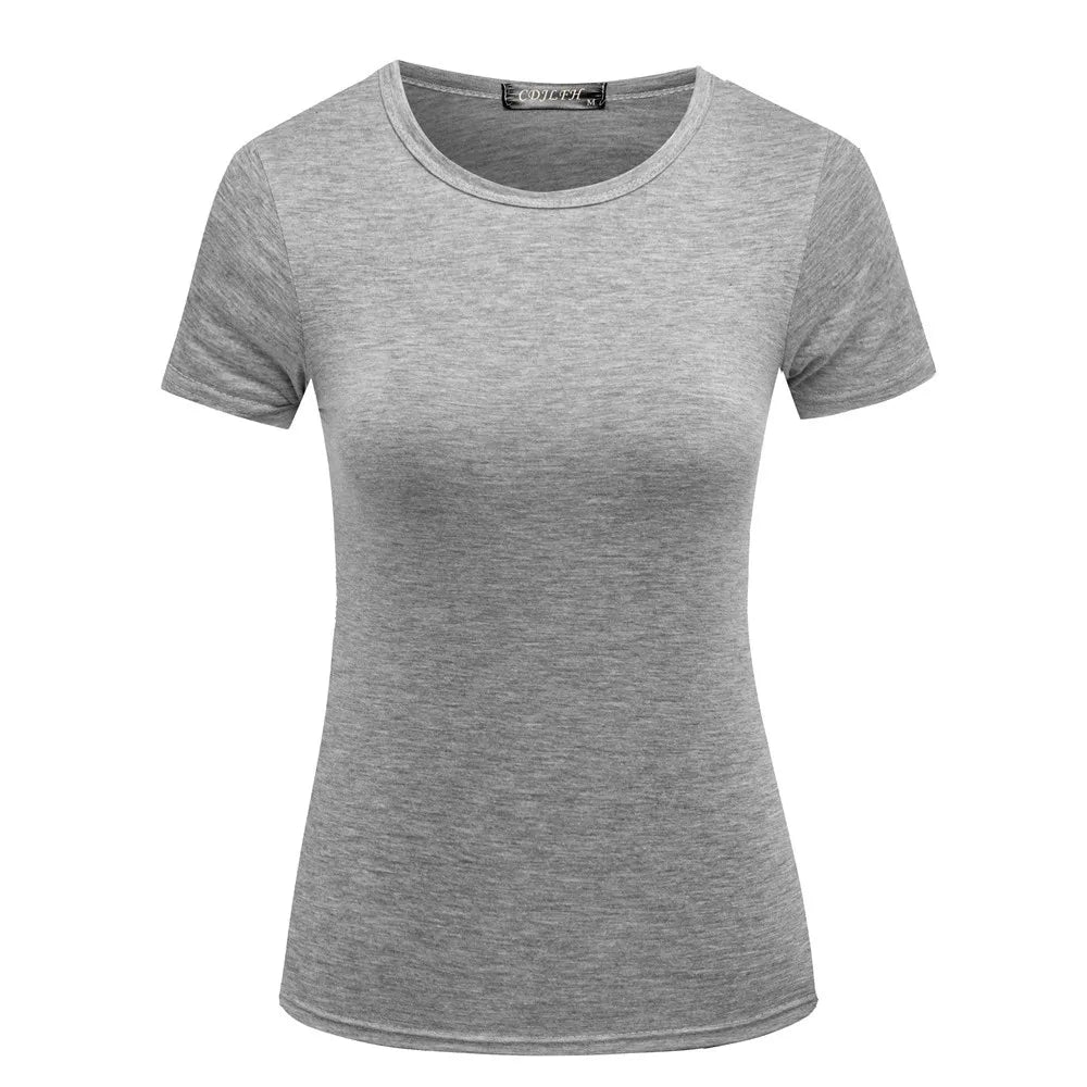 Women’s Short Sleeve Round Neck T-Shirt – Solid Color Top