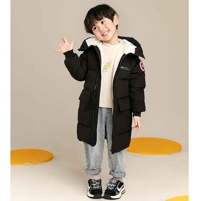 Boys Hooded Winter Coat – Warm Long Jacket (2–10Y)