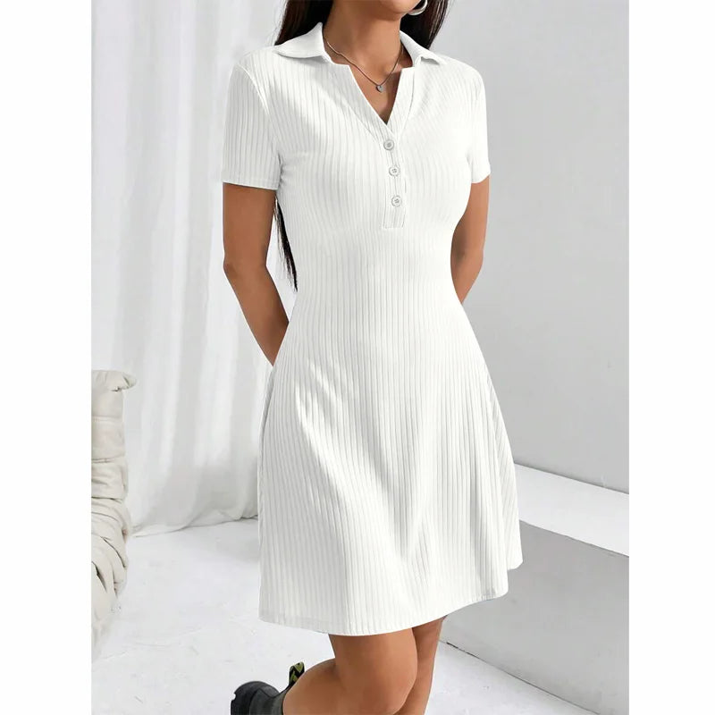 Women’s Summer Polo Collar Dress – Slim Bodycon A-Line Skirt