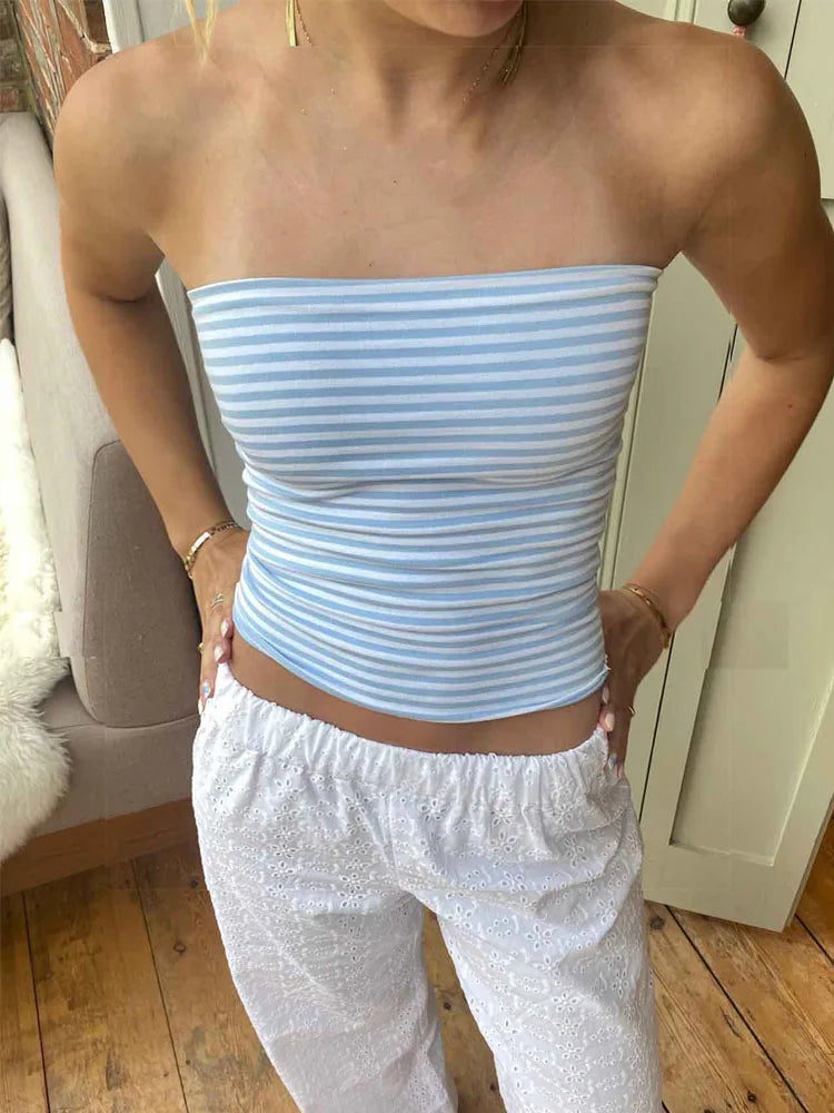 Women’s Strapless Cropped Tube Top – Off-Shoulder Backless Vest