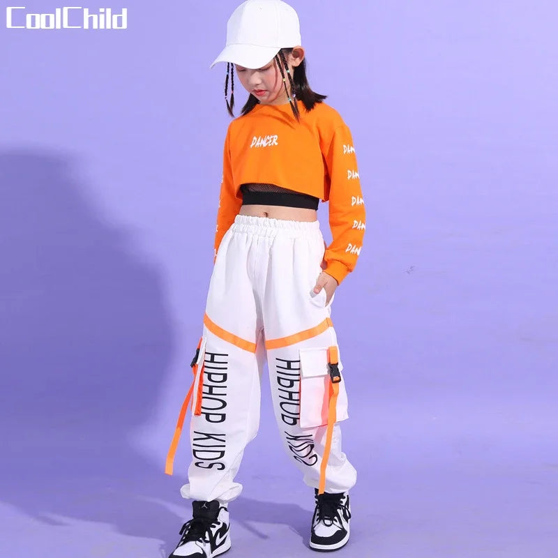 Kids Hip Hop Streetwear Set – Crop Top & Cargo Pants