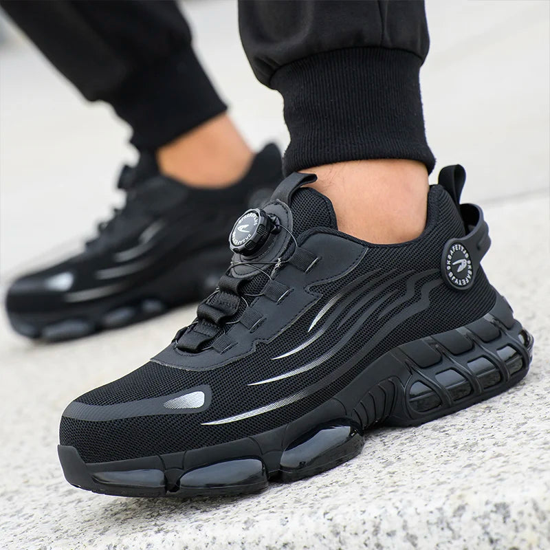 Rotating Button Steel Toe Anti-Puncture Non Slip Work Shoes Man Lightweight Breathable Safety Shoes Men's Work Shoes Boots