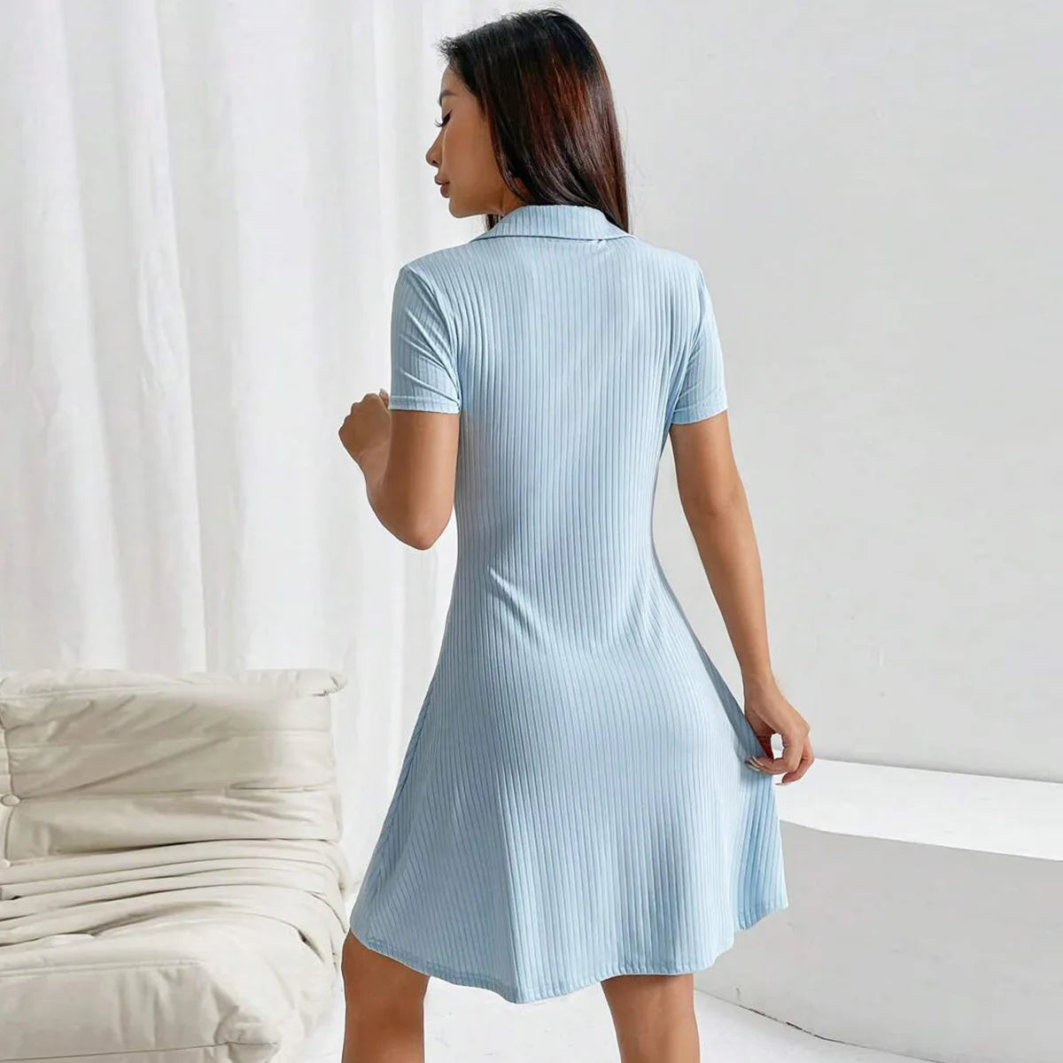 Women’s Summer Polo Collar Dress – Slim Bodycon A-Line Skirt