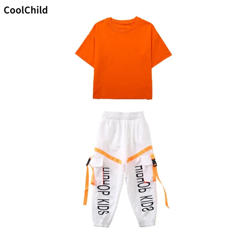 Kids Hip Hop Streetwear Set – Crop Top & Cargo Pants