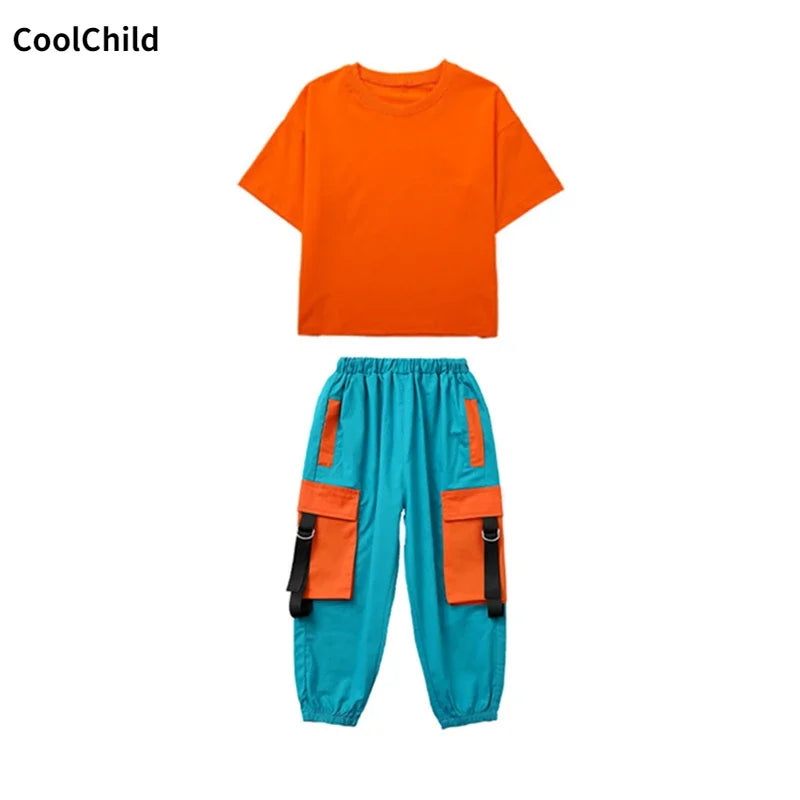 Kids Hip Hop Streetwear Set – Crop Top & Cargo Pants