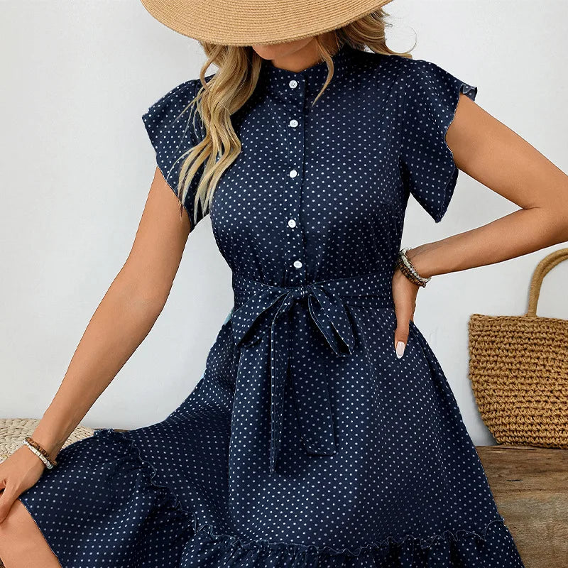 Women’s Casual Dot A-Line Midi Dress – Slim Summer Vintage Dress