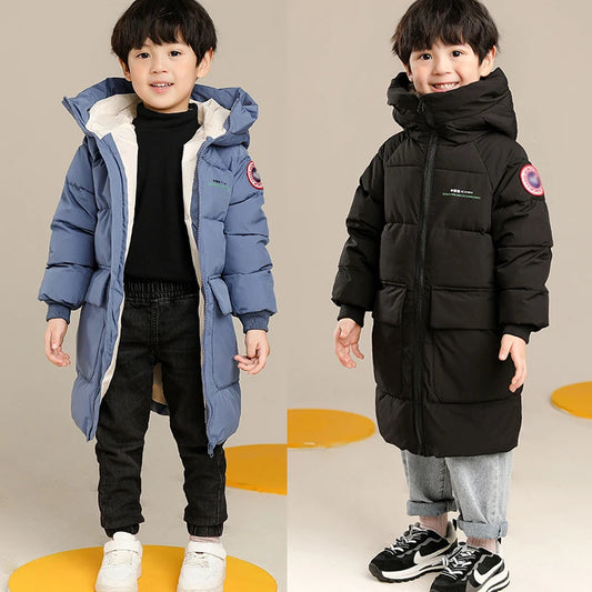 Boys Hooded Winter Coat – Warm Long Jacket (2–10Y)