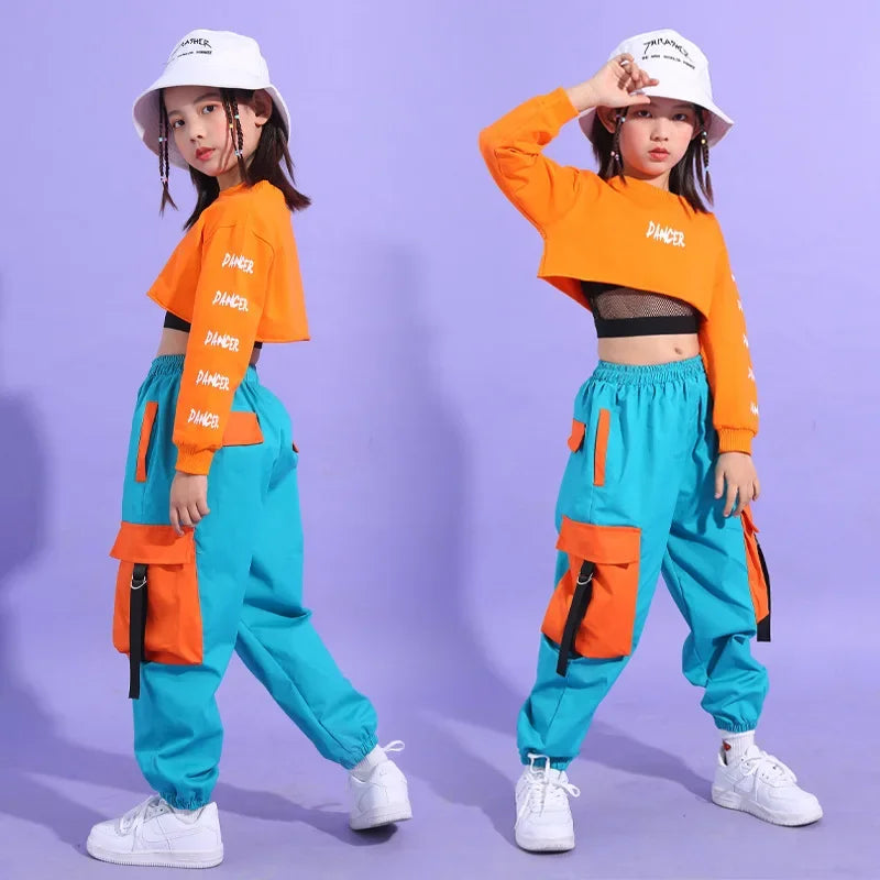 Kids Hip Hop Dance Set – Crop Top & Cargo Pants