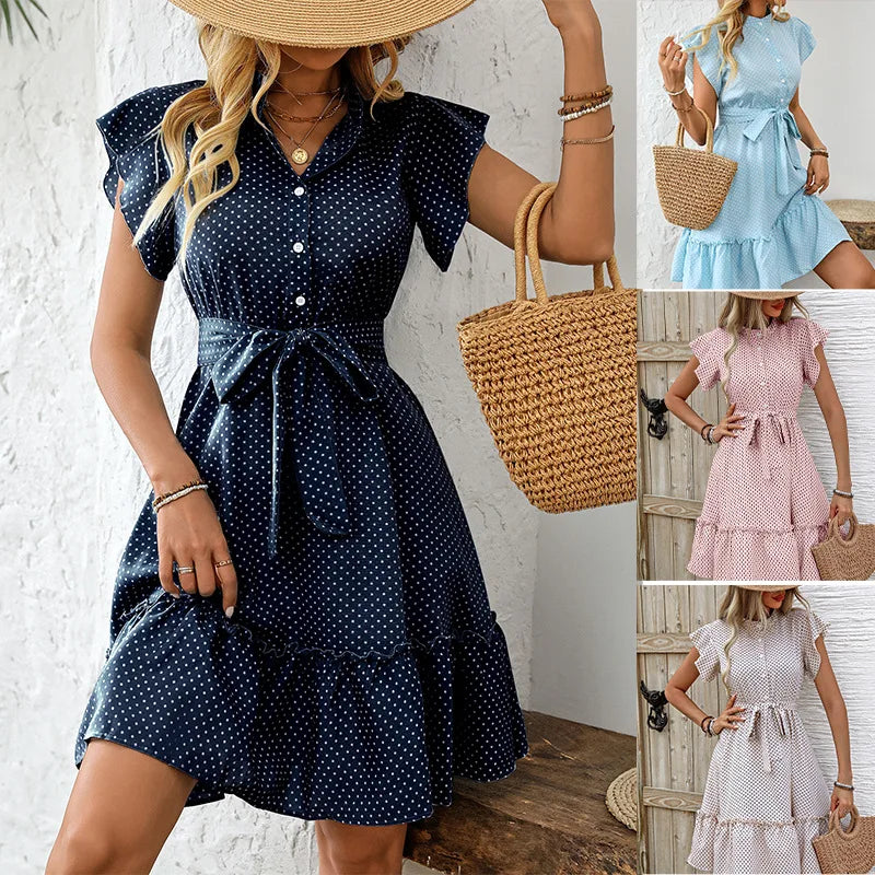 Women’s Casual Dot A-Line Midi Dress – Slim Summer Vintage Dress