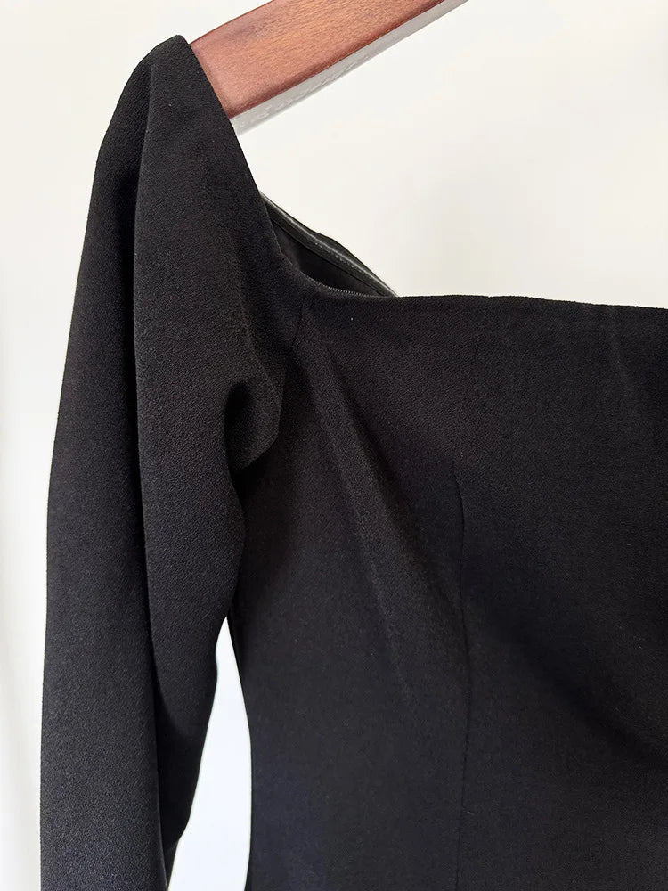 Women’s Diamond Beaded Slash Neck Maxi Dress – Off-Shoulder Patchwork