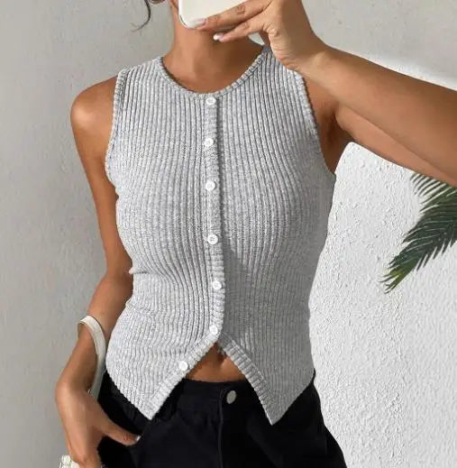 Sleeveless Knitted Vest Top – Summer Casual Slim Fit