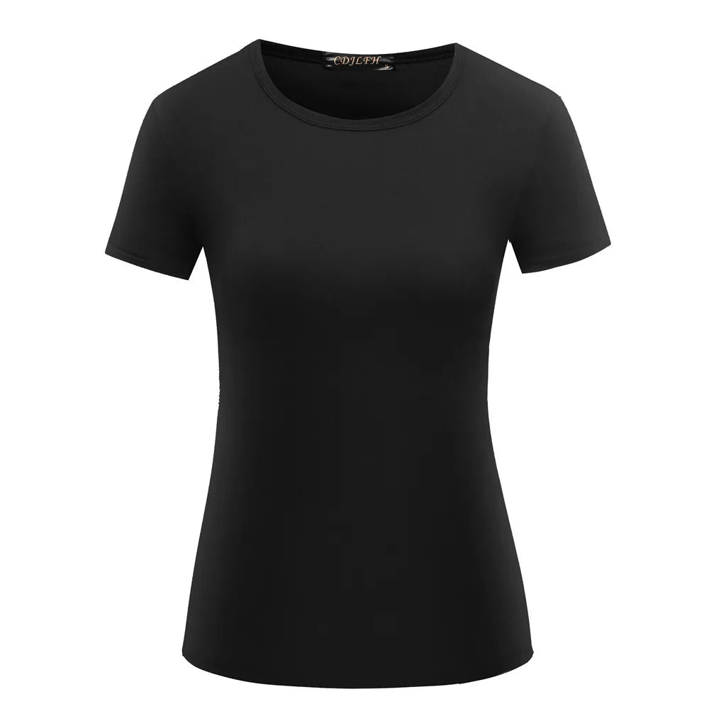 Women’s Short Sleeve Round Neck T-Shirt – Solid Color Top