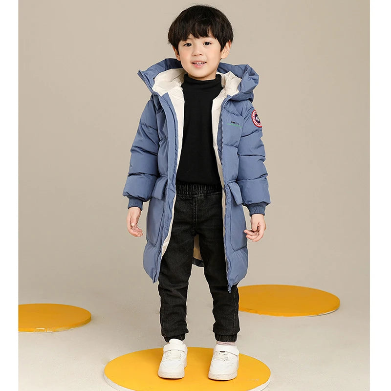 Boys Hooded Winter Coat – Warm Long Jacket (2–10Y)