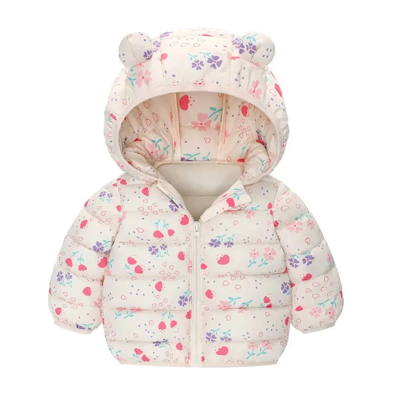 Kids Dinosaur Print Hooded Down Jacket – Winter/Autumn