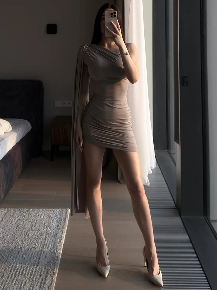 Women’s Backless Oblique Shoulder Mini Dress – Summer Clubwear