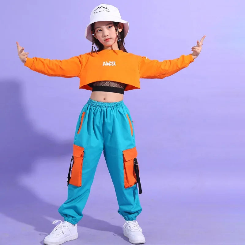 Kids Hip Hop Dance Set – Crop Top & Cargo Pants