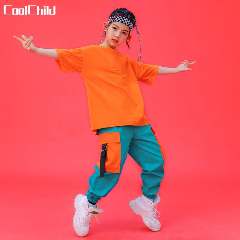 Kids Hip Hop Streetwear Set – Crop Top & Cargo Pants