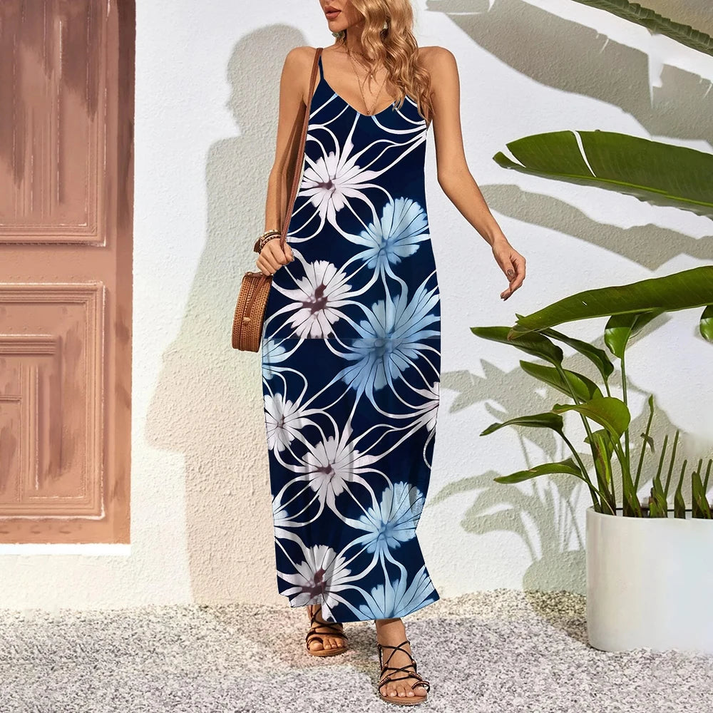 Plus Size Feather 3D Print Maxi Dress – Summer Party Swing Dress