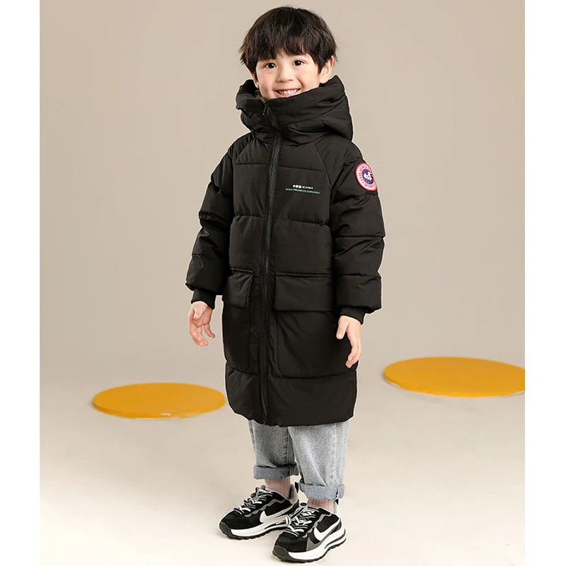 Boys Hooded Winter Coat – Warm Long Jacket (2–10Y)