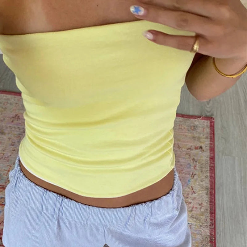 Women’s Strapless Cropped Tube Top – Off-Shoulder Backless Vest