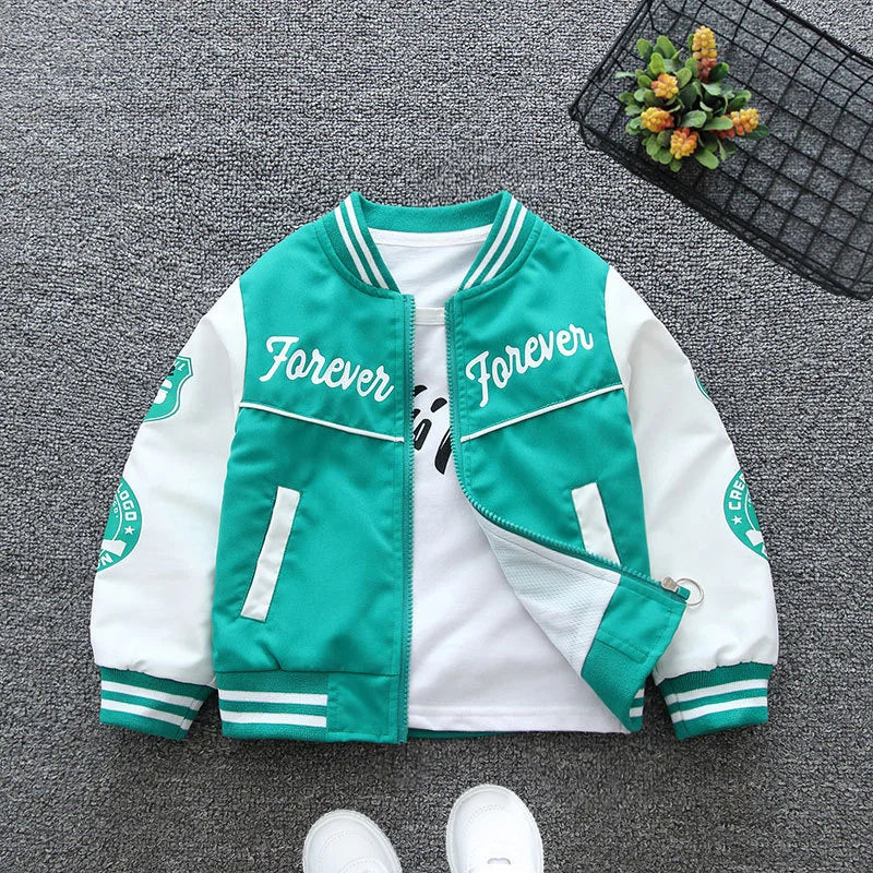 Boys Baseball Jacket – Letter Print Windbreaker (2–12Y)