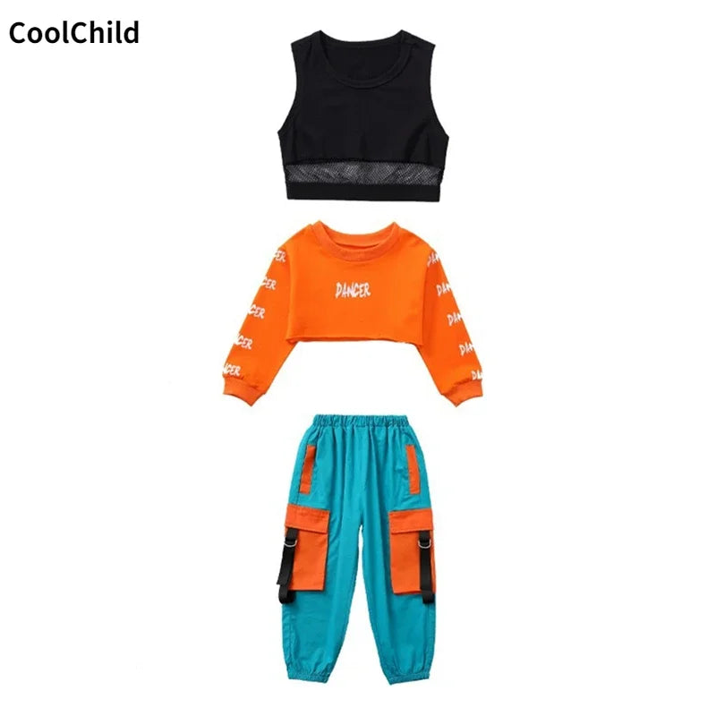 Kids Hip Hop Streetwear Set – Crop Top & Cargo Pants