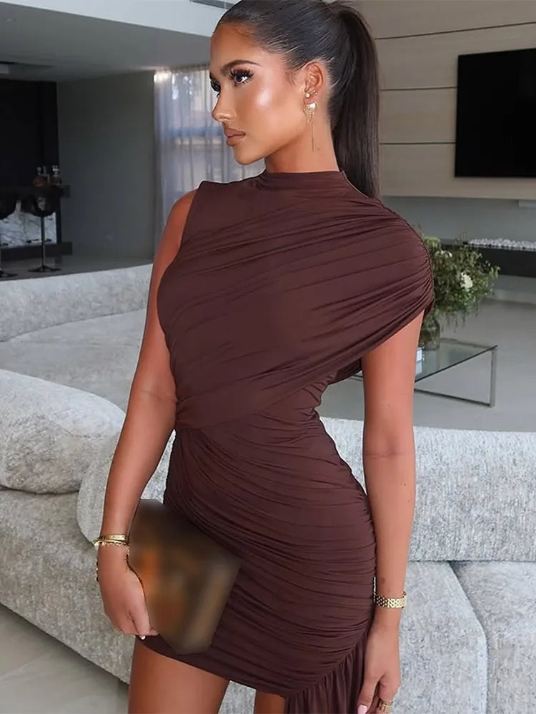 Blue Pleated A-Line Long Dress – Slim Fit