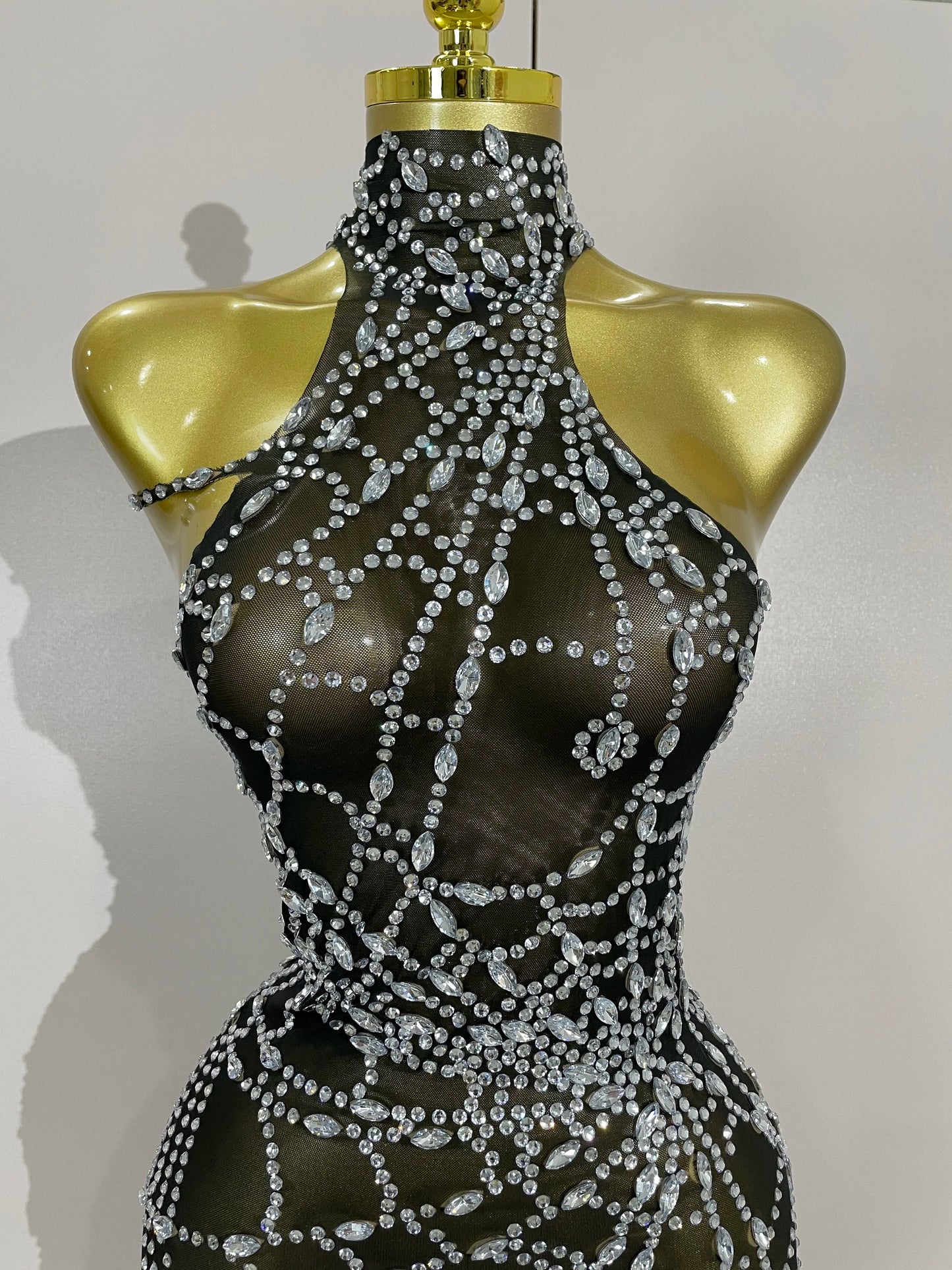 Women’s Sparkly Asymmetric Mesh Bodycon Mini Dress – Club Party Costume