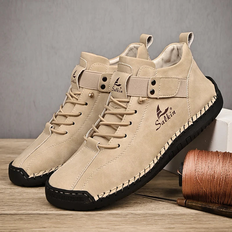 New 2025 Handmade Leather Casual Men Shoes Design Sneakers Man Breathable Leather Shoes Men Ankle Boots Outdoor