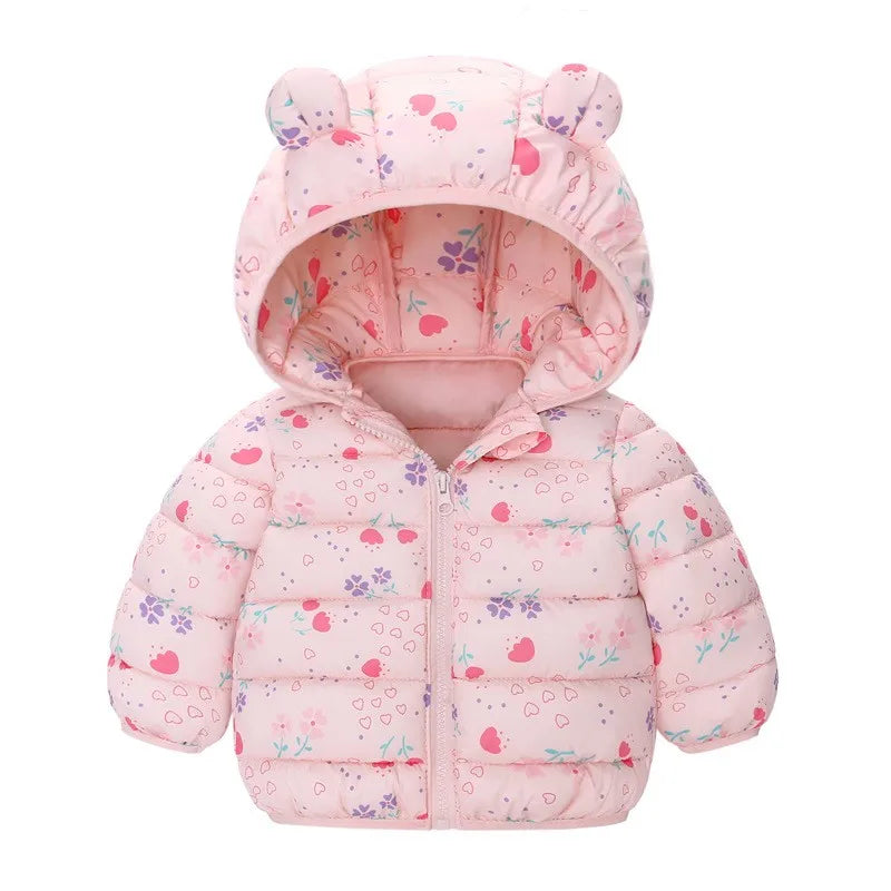 Kids Dinosaur Print Hooded Down Jacket – Winter/Autumn