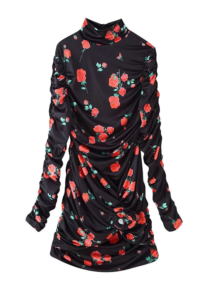 Blue Pleated A-Line Long Dress – Slim Fit