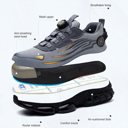 Rotating Button Steel Toe Anti-Puncture Non Slip Work Shoes Man Lightweight Breathable Safety Shoes Men's Work Shoes Boots