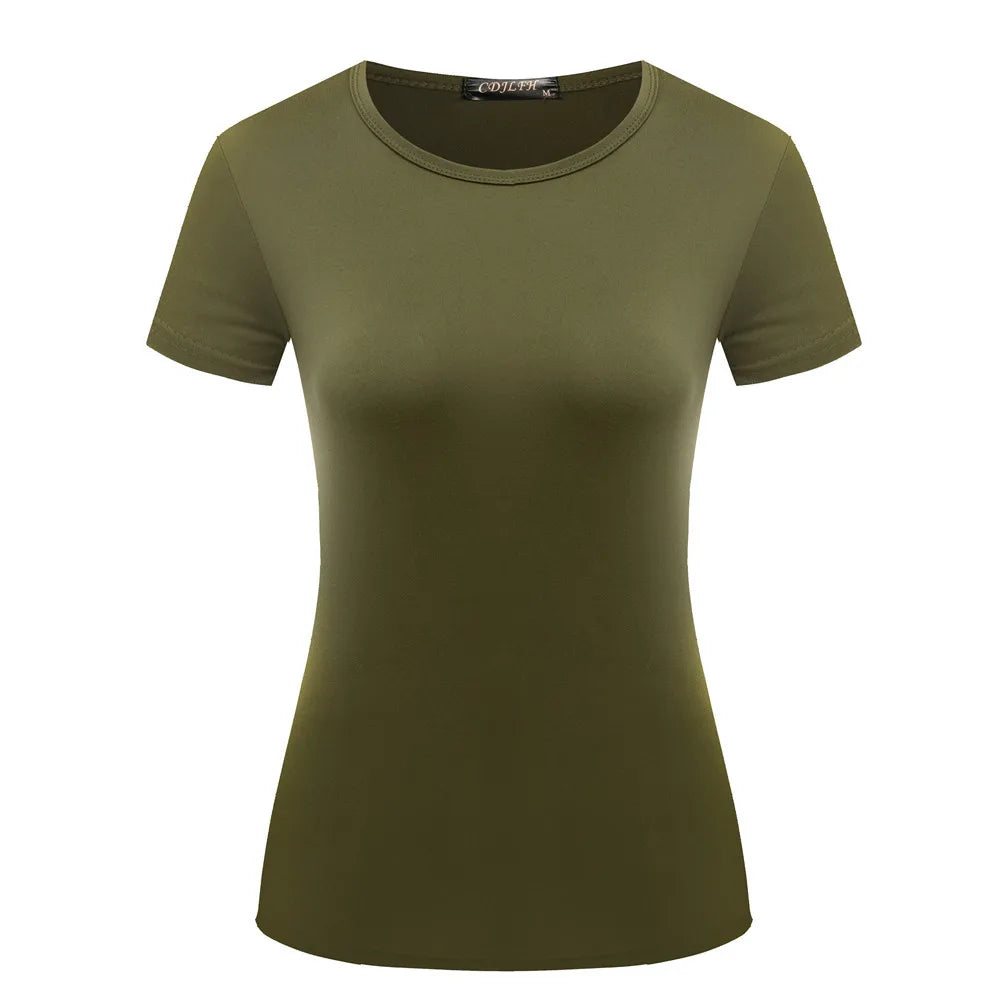 Women’s Short Sleeve Round Neck T-Shirt – Solid Color Top