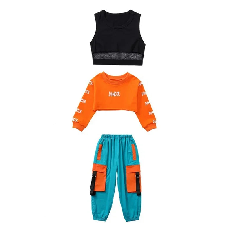 Kids Hip Hop Dance Set – Crop Top & Cargo Pants