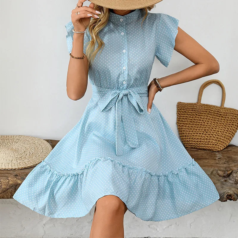 Women’s Casual Dot A-Line Midi Dress – Slim Summer Vintage Dress