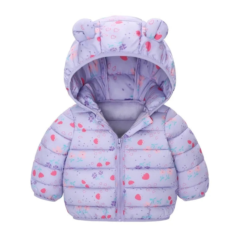Kids Dinosaur Print Hooded Down Jacket – Winter/Autumn