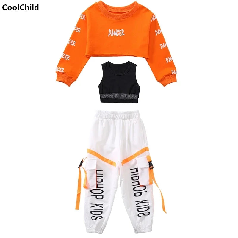 Kids Hip Hop Streetwear Set – Crop Top & Cargo Pants